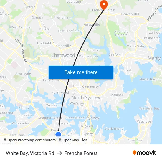 White Bay, Victoria Rd to Frenchs Forest map