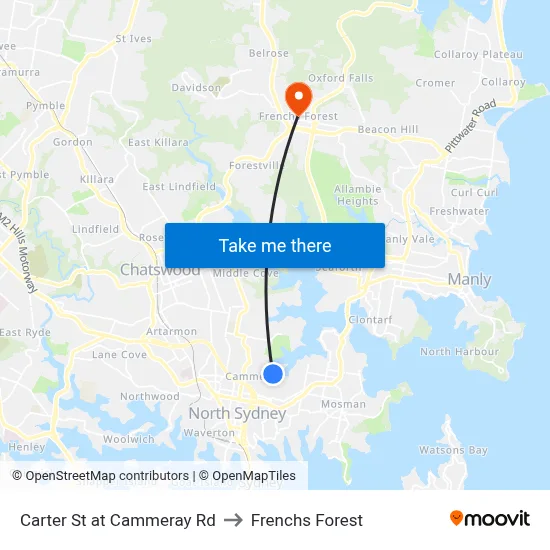 Carter St at Cammeray Rd to Frenchs Forest map