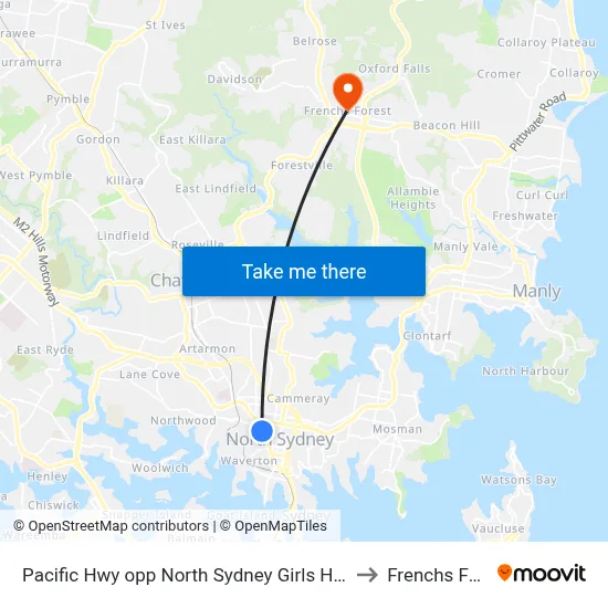 Pacific Hwy opp North Sydney Girls High School to Frenchs Forest map