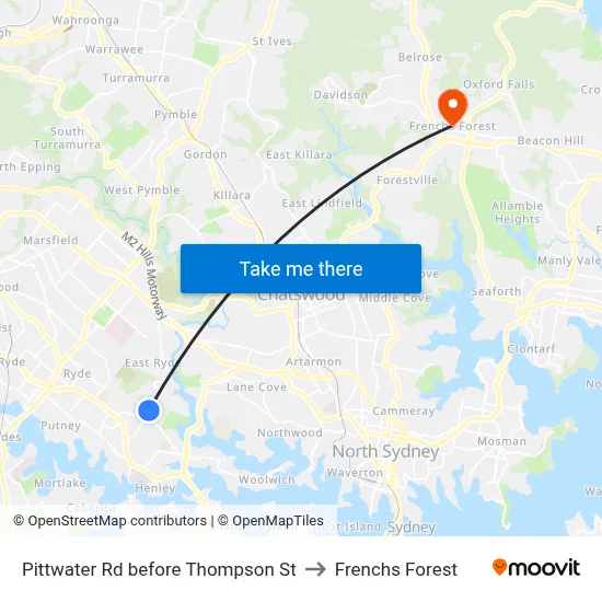 Pittwater Rd before Thompson St to Frenchs Forest map