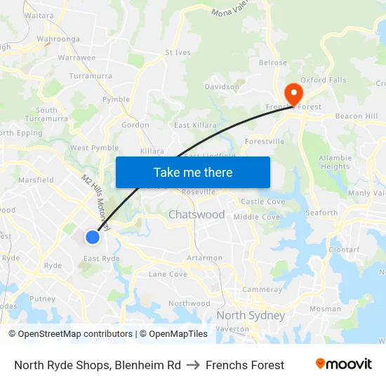 North Ryde Shops, Blenheim Rd to Frenchs Forest map