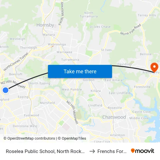 Roselea Public School, North Rocks Rd to Frenchs Forest map
