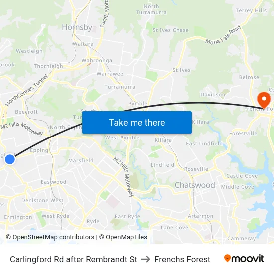 Carlingford Rd after Rembrandt St to Frenchs Forest map