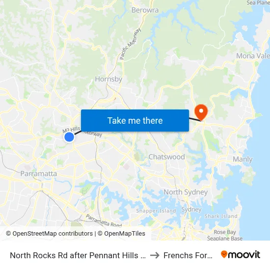 North Rocks Rd after Pennant Hills Rd to Frenchs Forest map