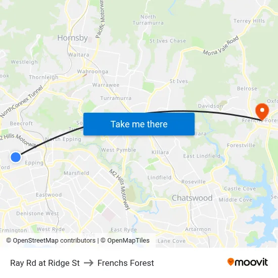 Ray Rd at Ridge St to Frenchs Forest map