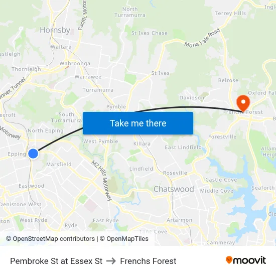 Pembroke St at Essex St to Frenchs Forest map