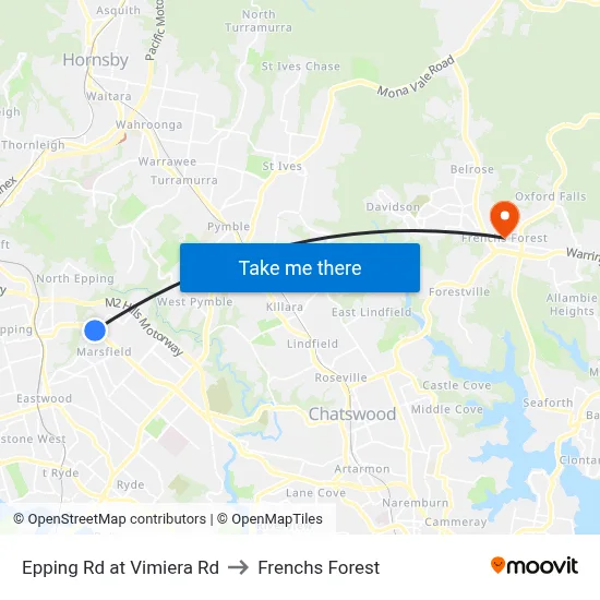 Epping Rd at Vimiera Rd to Frenchs Forest map