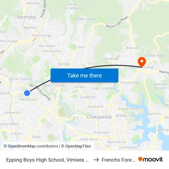 Epping Boys High School, Vimiera Rd to Frenchs Forest map
