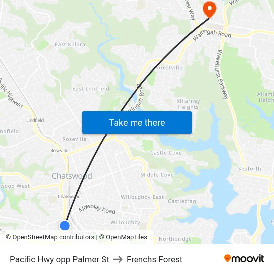 Pacific Hwy opp Palmer St to Frenchs Forest map