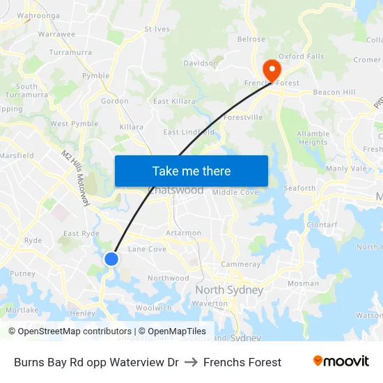 Burns Bay Rd opp Waterview Dr to Frenchs Forest map