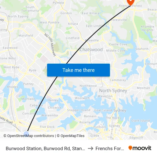 Burwood Station, Burwood Rd, Stand G to Frenchs Forest map