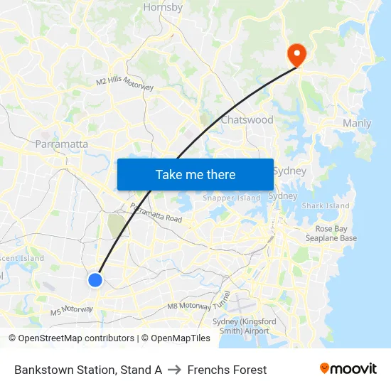 Bankstown Station, Stand A to Frenchs Forest map