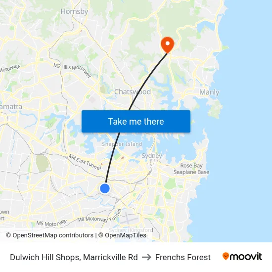 Dulwich Hill Shops, Marrickville Rd to Frenchs Forest map