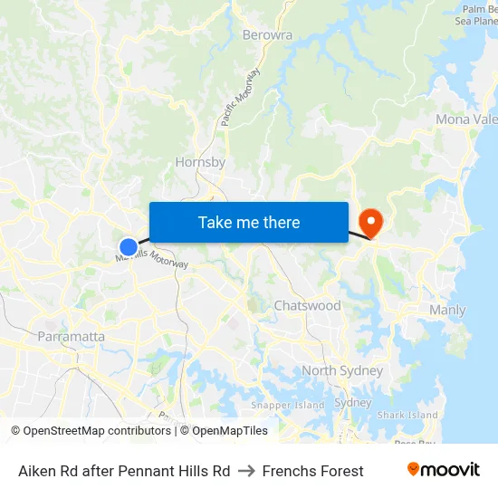 Aiken Rd after Pennant Hills Rd to Frenchs Forest map