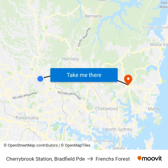 Cherrybrook Station, Bradfield Pde to Frenchs Forest map