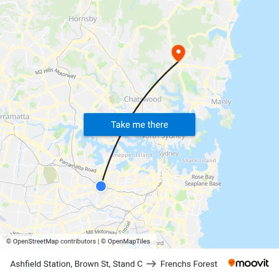 Ashfield Station, Brown St, Stand C to Frenchs Forest map