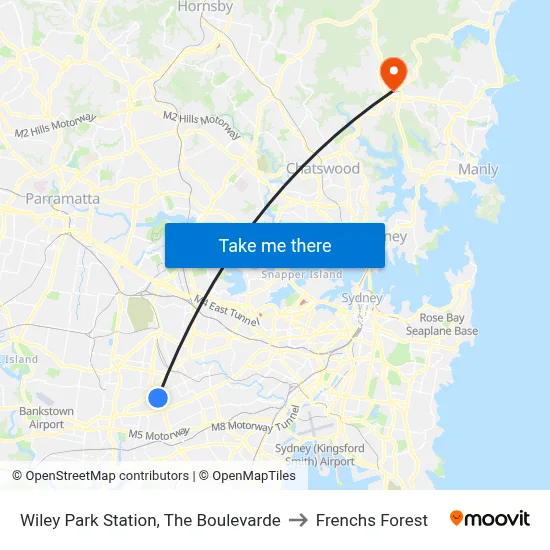 Wiley Park Station, The Boulevarde to Frenchs Forest map