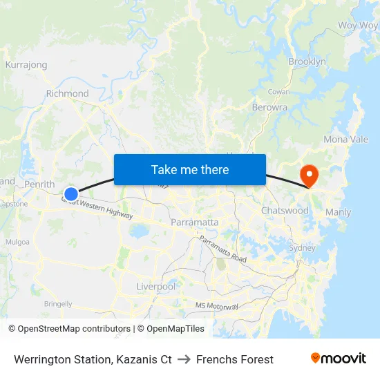 Werrington Station, Kazanis Ct to Frenchs Forest map