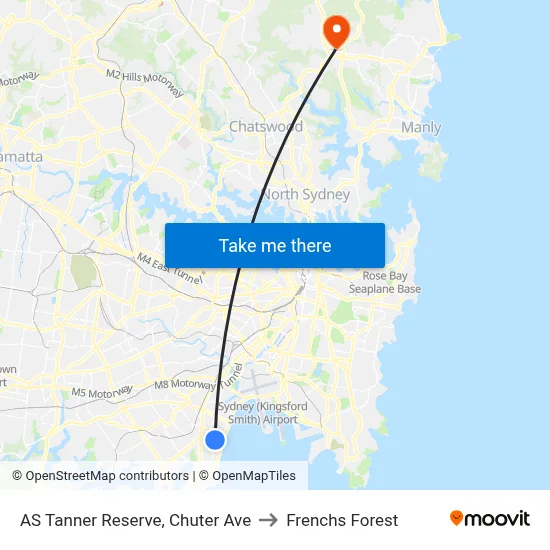 AS Tanner Reserve, Chuter Ave to Frenchs Forest map