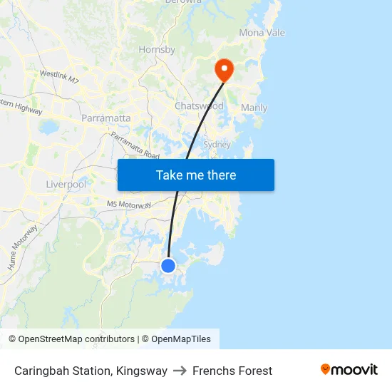 Caringbah Station, Kingsway to Frenchs Forest map