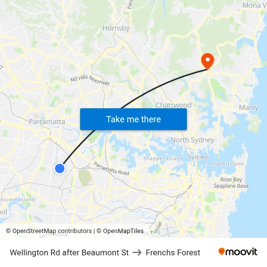 Wellington Rd after Beaumont St to Frenchs Forest map