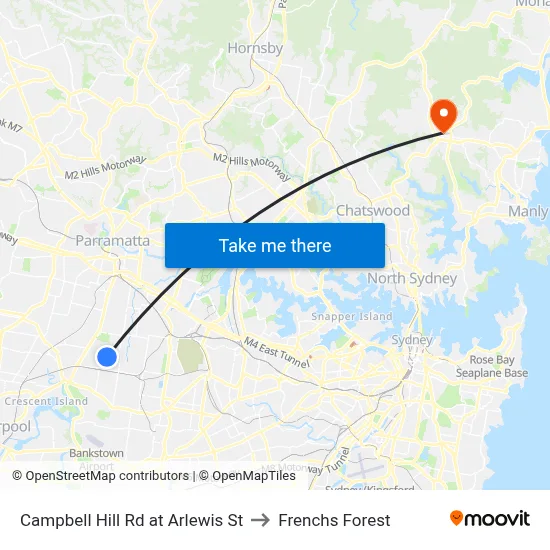 Campbell Hill Rd at Arlewis St to Frenchs Forest map