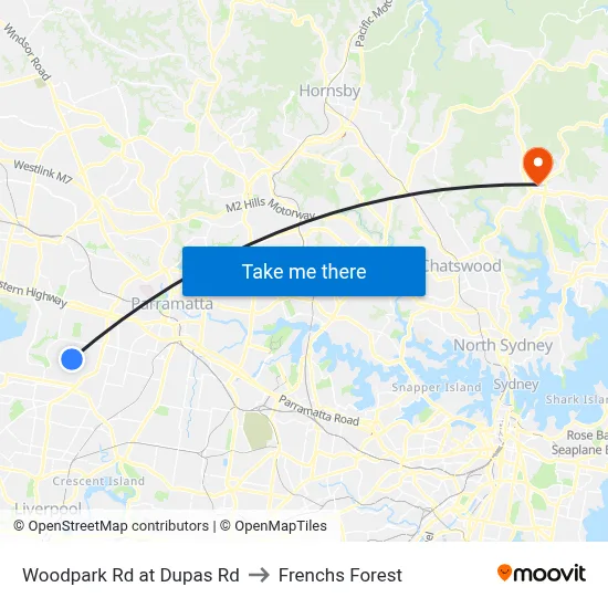 Woodpark Rd at Dupas Rd to Frenchs Forest map