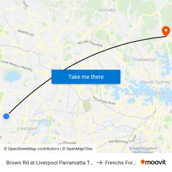 Brown Rd at Liverpool Parramatta Tway to Frenchs Forest map