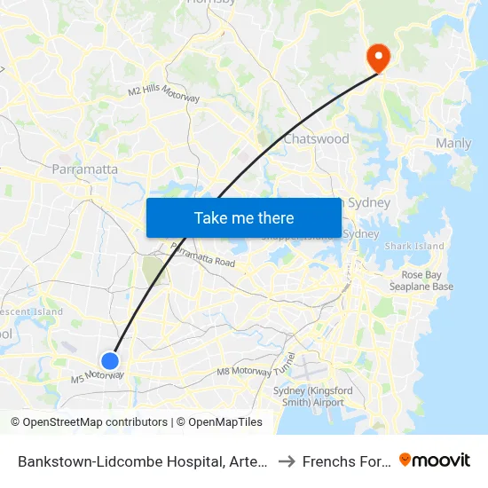 Bankstown-Lidcombe Hospital, Artegall St to Frenchs Forest map