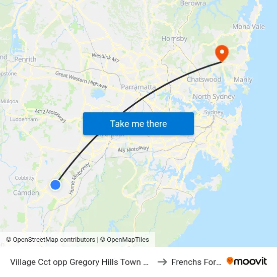 Village Cct opp Gregory Hills Town Centre to Frenchs Forest map