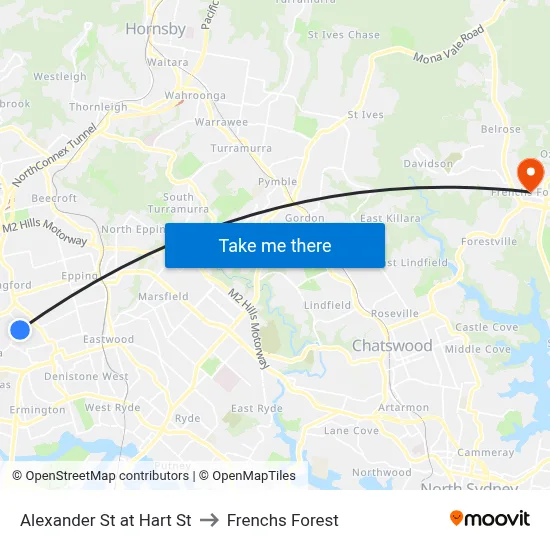 Alexander St at Hart St to Frenchs Forest map