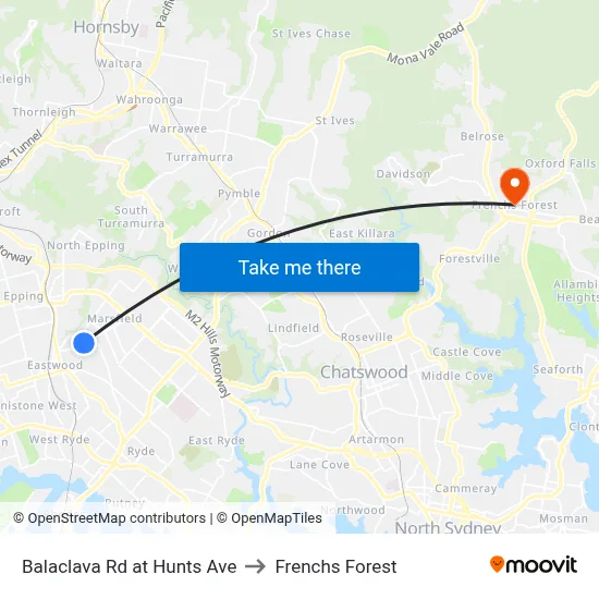 Balaclava Rd at Hunts Ave to Frenchs Forest map