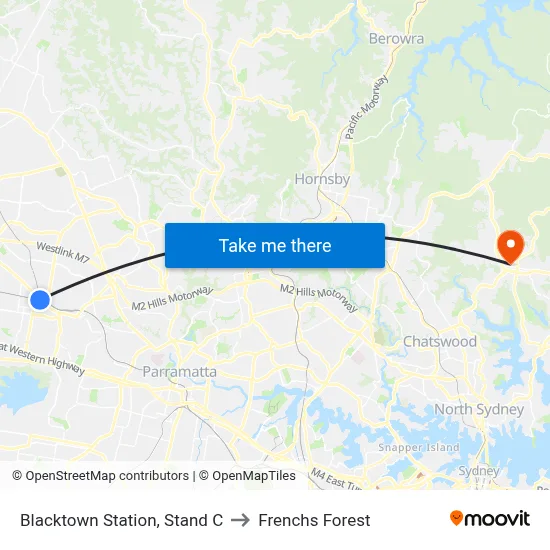 Blacktown Station, Stand C to Frenchs Forest map