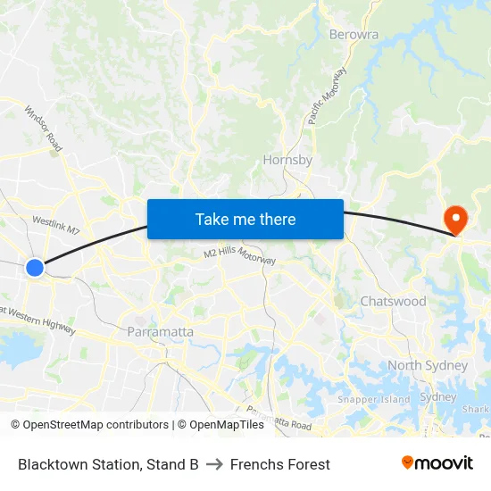 Blacktown Station, Stand B to Frenchs Forest map