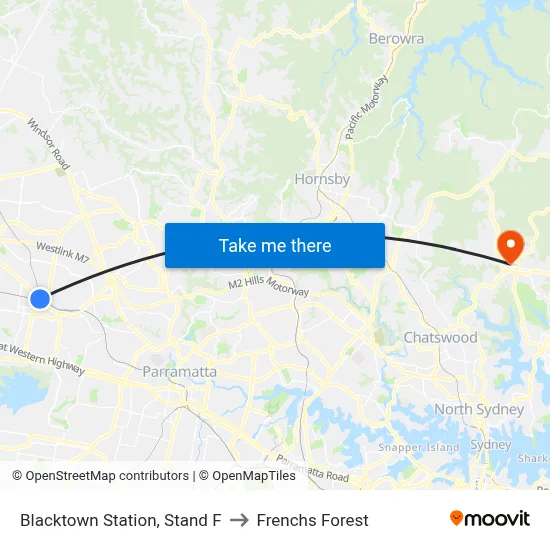 Blacktown Station, Stand F to Frenchs Forest map