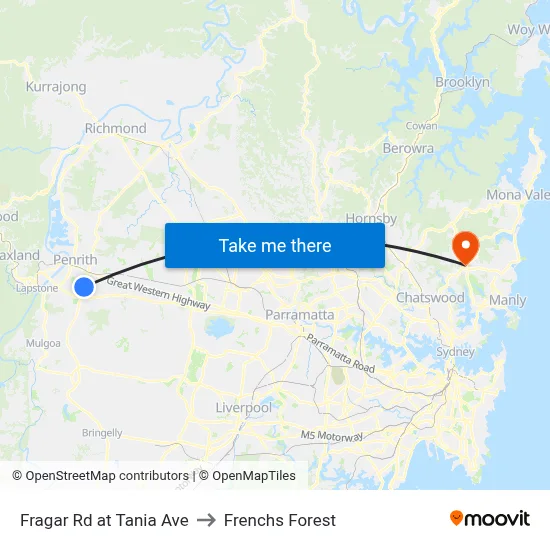 Fragar Rd at Tania Ave to Frenchs Forest map
