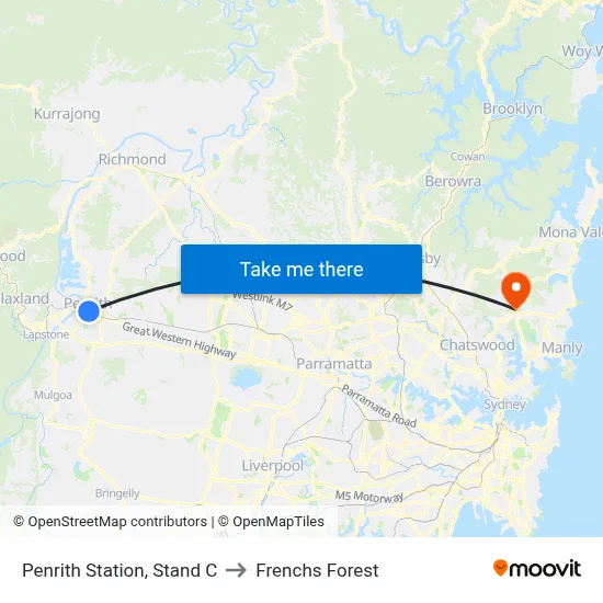 Penrith Station, Stand C to Frenchs Forest map