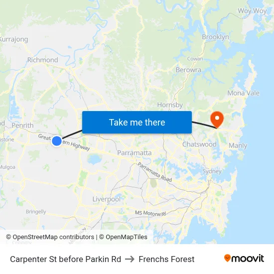 Carpenter St before Parkin Rd to Frenchs Forest map