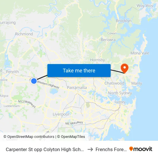 Carpenter St opp Colyton High School to Frenchs Forest map