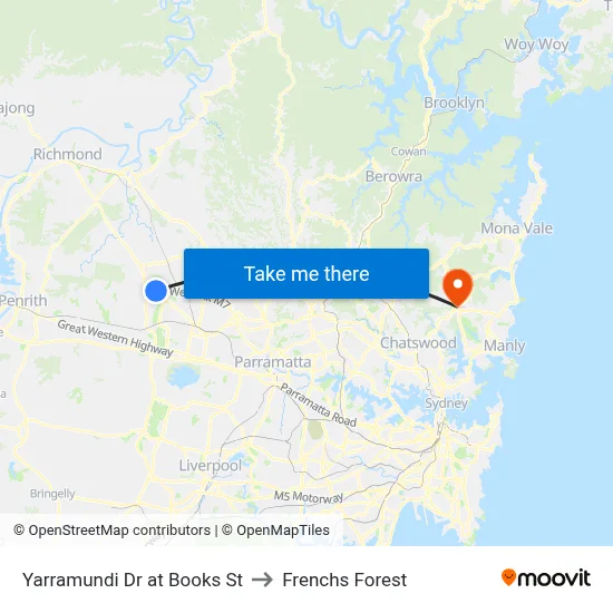 Yarramundi Dr at Books St to Frenchs Forest map