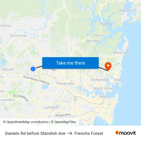 Daniels Rd before Standish Ave to Frenchs Forest map