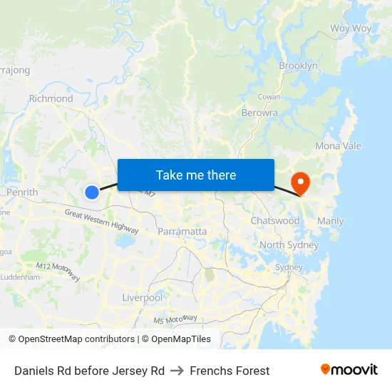 Daniels Rd before Jersey Rd to Frenchs Forest map