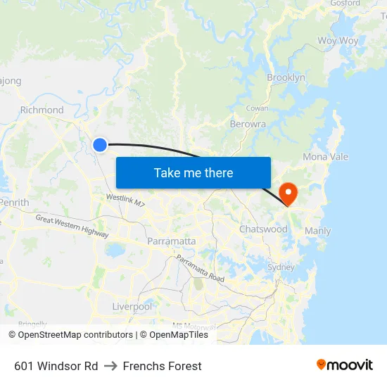 601 Windsor Rd to Frenchs Forest map