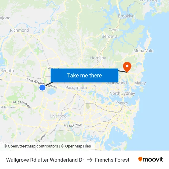 Wallgrove Rd after Wonderland Dr to Frenchs Forest map
