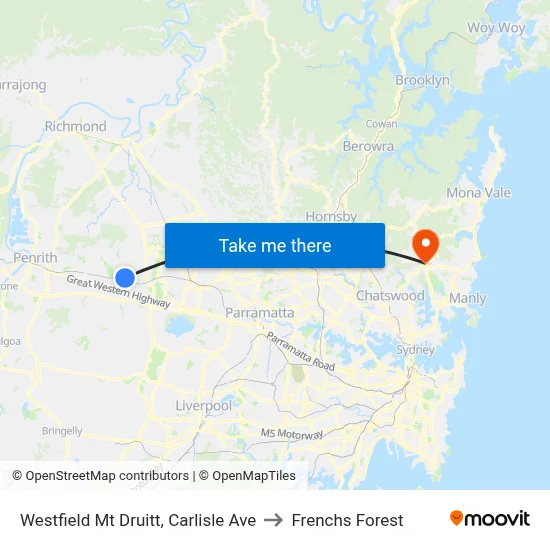 Westfield Mt Druitt, Carlisle Ave to Frenchs Forest map