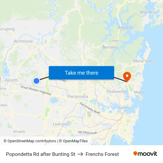 Popondetta Rd after Bunting St to Frenchs Forest map