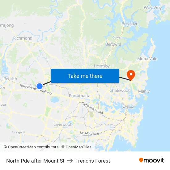 North Pde after Mount St to Frenchs Forest map