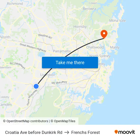 Croatia Ave before Dunkirk Rd to Frenchs Forest map