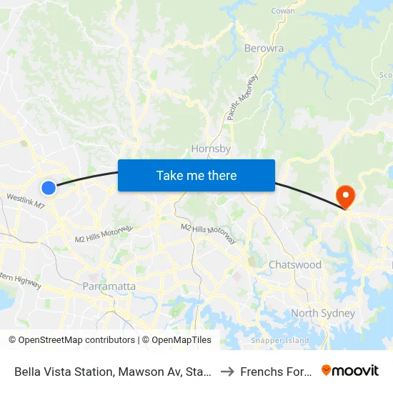 Bella Vista Station, Mawson Av, Stand A to Frenchs Forest map