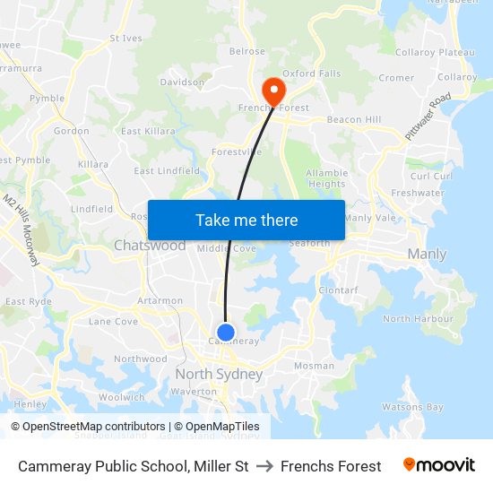 Cammeray Public School, Miller St to Frenchs Forest map